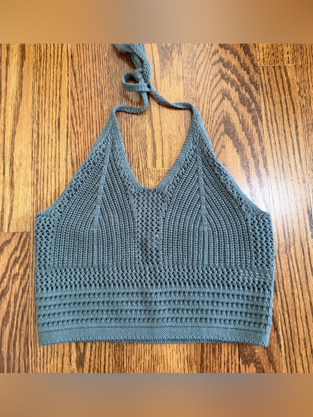 Aerie Crochet V Neck Halter Top Olive Green Size Small